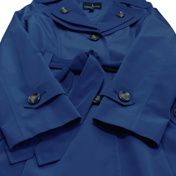 LONDON FOG BLUE Spring HOODED DOUBLE BREASTED TRENCH COAT US XS NWOT - Picture 4 of 16